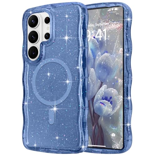Pepmune Magnetic for Samsung Galaxy S26 Ultra Case Clear, Sparkly Bling Glitter Cute Wave Edge Cover for Women Men Compatible with MagSafe Shockproof Phone Case for Samsung Galaxy S26 Ultra, Deep Blue - color: Deep Blue, size: Samsung Galaxy S26 Ultra