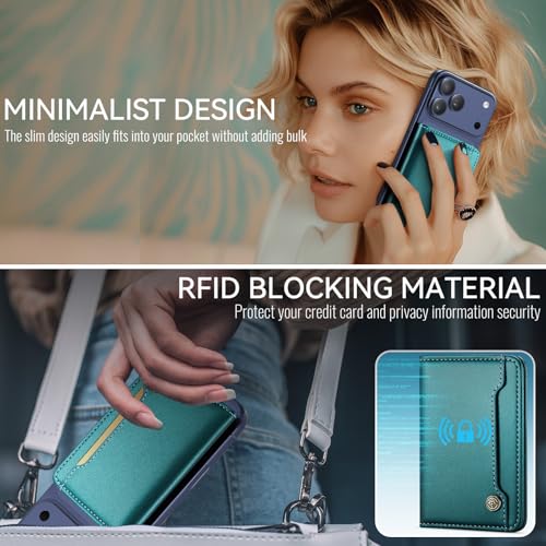 Vinich for MagSafe Wallet Magnetic RFID Blocking Card Holder, Bluish Green - color: Bluish Green