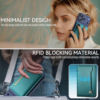 Vinich for MagSafe Wallet Magnetic RFID Blocking Card Holder, Bluish Green - color: Bluish Green