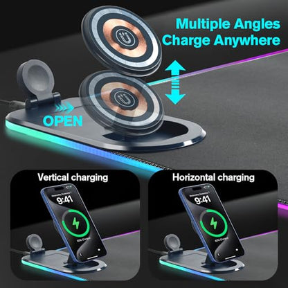 ELUTENG 4-in-1 RGB Gaming Mouse Pad with Wireless Charging & Phone Holder - size: 13L x 5.1W inches