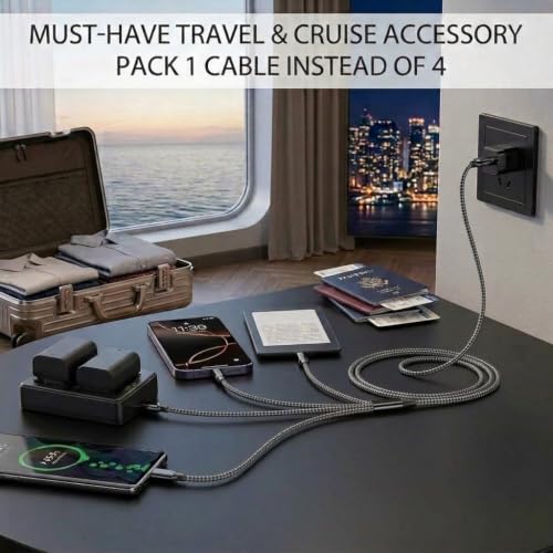 4 in 1 Multi Charging Cable 4ft 2 Pack,Braided MFi Certified Charger Cable - color: BlackGrey/Rose-4ft-2Pack