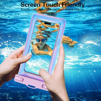 Famoby 4 Pack Iridescence Waterproof Phone Pouch, Cell Phone Waterproof Case Dry Bag,Protection Level: IP68,Beach Cruise for iPhone,Samsung,and More,Lanyard Included,(Fits Up to 8.3"),Iridescence - color: Multicolor,E,Iridescence