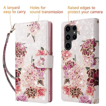 UEEBAI Wallet Case for Samsung Galaxy S23 Ultra 5G, PU Leather Phone Case Kickstand RFID Blocking Flip Case with Card Slots Wrist Strap Relief Engraved Magnetic Closure Folio Case - White Flower - color: White Flower, size: Samsung Galaxy S23 Ultra 5G