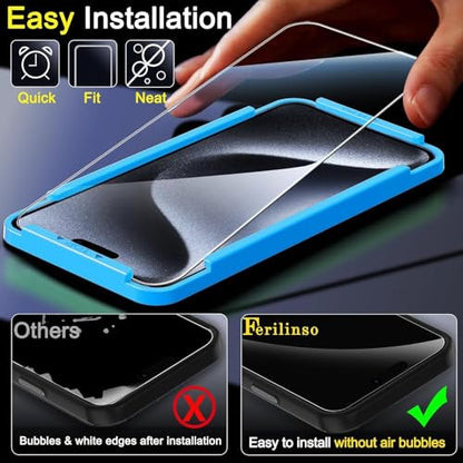 Ferilinso 3 Pack Screen Protector for iPhone 15 Pro, Tempered Glass, HD - size: iPhone 15 Pro