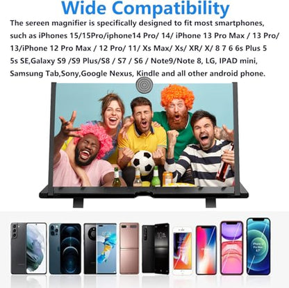 20" Screen Magnifier for Cell Phone – 3D HD Magnifing Screen Enlarger Projector for Movies Videos and Gaming – Foldable Phone Stand Holder with Screen Amplifier–Supports All Smartphones - size: Black-20‘’