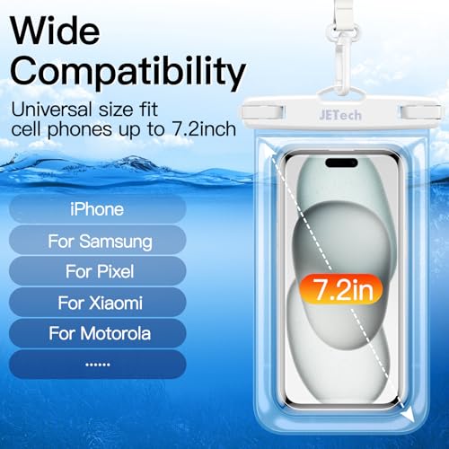 JETech IPX8 Waterproof Phone Pouch, Dry Bag, Black+Clear, 2-Pack | Touchscreen Compatible, Fits up to 7.2", for iPhone 17e/17/16/15/14 Series, for Galaxy S26/S25 Ultra, for Pixel 10 Series - color: Black+Clear