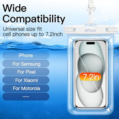 JETech IPX8 Waterproof Phone Pouch, Dry Bag, Black+Clear, 2-Pack | Touchscreen Compatible, Fits up to 7.2", for iPhone 17e/17/16/15/14 Series, for Galaxy S26/S25 Ultra, for Pixel 10 Series - color: Black+Clear