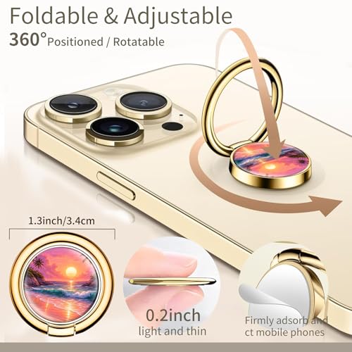Cell Phone Ring Holder, Cute Phone Ring Grip Stand, 360°Rotation Funny Metal Kickstand Finger Grip Beautiful Beach Sun - color: Beautiful Beach Sun
