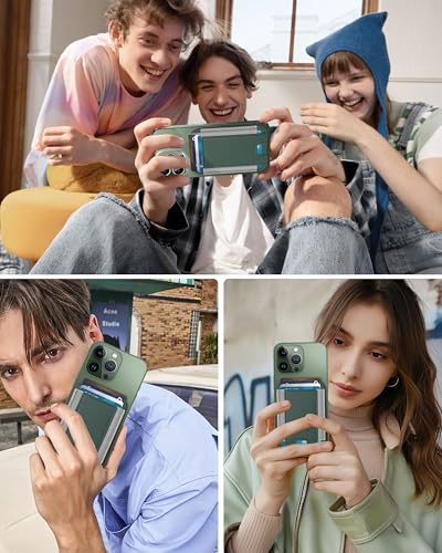 HiWe for MagSafe Wallet, 7 Cards Holder for Phone Case, RFID Blocking - color: Green Wallet - Grey Band
