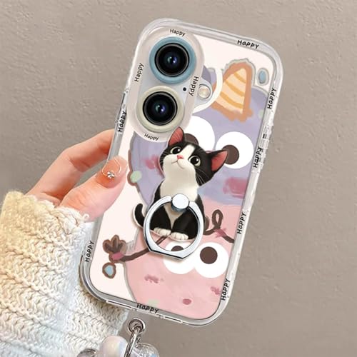 Phone Ring Stand Holder, Black & White Cat Phone Ring Grip Holder for Women Girls Cute Girly Kawaii Finger Ring Grip Stand for iPhone 17 16 15 14Air - color: Cartoon Cat Phone Ring Grip