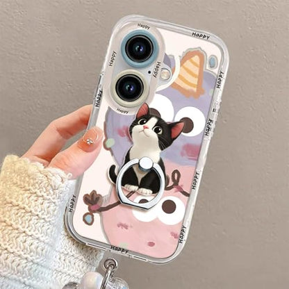 Phone Ring Stand Holder, Black & White Cat Phone Ring Grip Holder for Women Girls Cute Girly Kawaii Finger Ring Grip Stand for iPhone 17 16 15 14Air - color: Cartoon Cat Phone Ring Grip