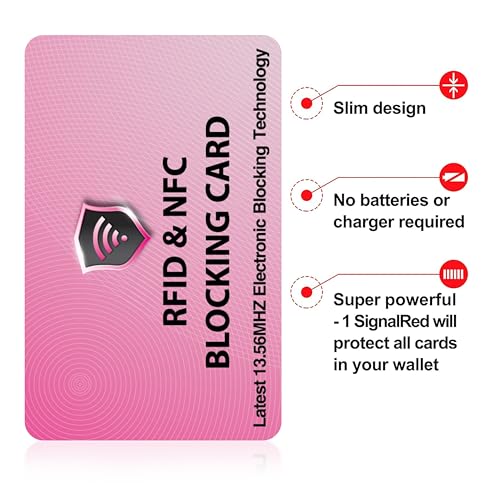 SaiTech IT 5 Pack RFID Blocking Card for Credit Debit ID Card, Pink | Slim Anti-Theft Contactless NFC RFID Blocker Protector, Easily Fit into Wallet and Purse, for Men & Women - color: Pink