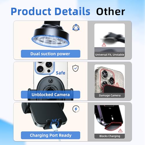 Car Phone Mount, Dashboard Phone Holder and Windshield Mount with One Button Release, Mechanical Clamp, Extendable Arm, 360 Degree Rotation, Washable Gel Suction Cup, Fits Most Smartphones - size: Universal | Mech