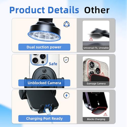 Car Phone Mount, Dashboard Phone Holder and Windshield Mount with One Button Release, Mechanical Clamp, Extendable Arm, 360 Degree Rotation, Washable Gel Suction Cup, Fits Most Smartphones - size: Universal | Mech