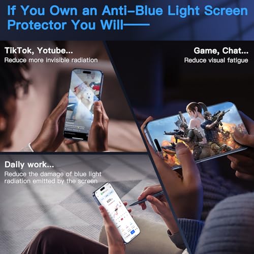 Uyiton Anti-Blue Light for iPhone 15 Pro Max Screen Protector - size: iPhone 15 Pro Max - 6.7 inch