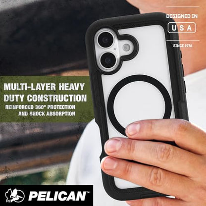 Pelican Voyager iPhone 17 Case - Rugged MagSafe Phone Case - Black/Clear | Magnetic Phone Case w/24ft Military Grade Drop Protection - Phone Cover w/ Belt Clip Holster Kickstand for iPhone 17 - color: Black/Clear, style: iPhone 17