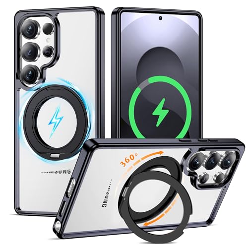 Compatible with Clear Samsung Galaxy S25 Ultra Case with 360° Invisible Magnetic Ring Stand [Compatible with Mag-Safe] Shockproof Plating Phone Case for S25 Ultra 6.9",Black - color: Black, size: Samsung Galaxy S25 Ultra