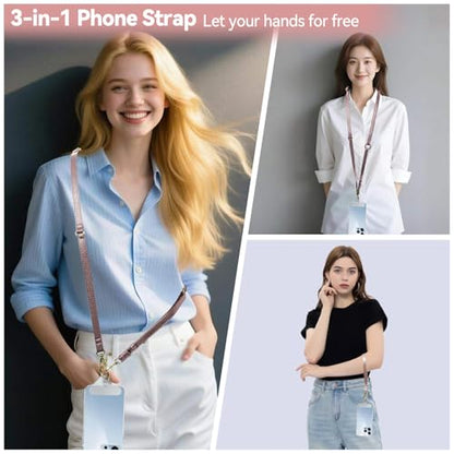 Clip and Go Phone Strap Crossbody Wrist 2 in 1 Leather Lanyard with Tether Hanging Loop Adjustable Anti-Theft Purse Replacement Handbag Long Thin Shoulder Neck Straps for All Phones Key Bags Rose Gold - color: Rose Gold