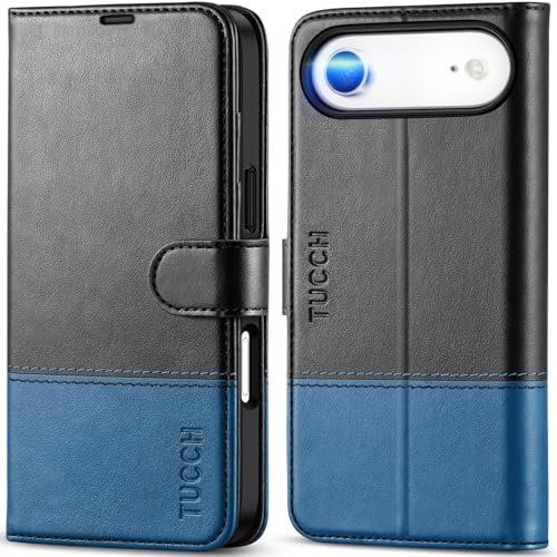 TUCCH Wallet Case for iPhone Air 6.5" 2025, Flip Stand, Black & Light Blue | RFID Blocking, 4 Card Holders, Kickstand, PU Leather, Shockproof TPU Shell, Magnetic Closure, Protective Folio Cover - color: Two-tone Black & Light Blue