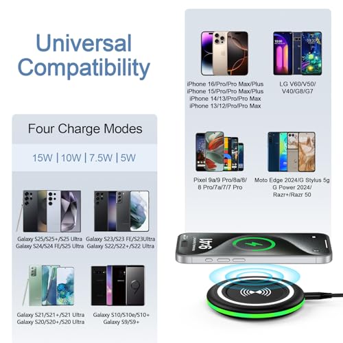 Samsung S26 Wireless Charger Fast Charging Pad for Samsung Galaxy S25 Ultra/S24/S23/S22/S21/S20/iPhone 17 Pro Max/2Pack 15W Wireless Phone Fast Charger Station for Motorola Edge 2024/Razr/G Power 2025