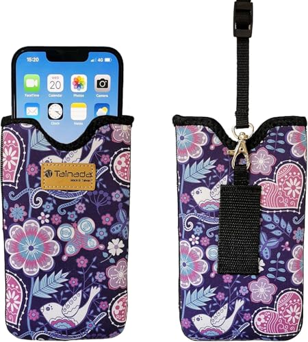 Tainada Neck Cellphone Sleeve Carrier w/Belt Loop (Floral Pattern Purple) - color: Floral Pattern Purple