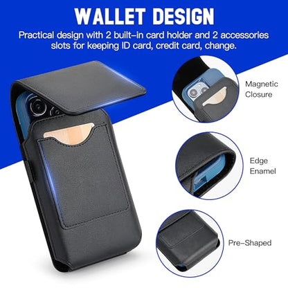 Mopaclle Cell Phone Holster with Belt Clip and Loop,Phone Belt Holder Compatible iPhone 17 Pro Max/Air,iPhone 16 Pro Max, 15, 14 Pro Max, Galaxy S25 Plus, S24 Plus, S23 Plus – Fits with Case On - color: 01 Leather- Black, size: L (6.5 x 3.5x0.5 in)