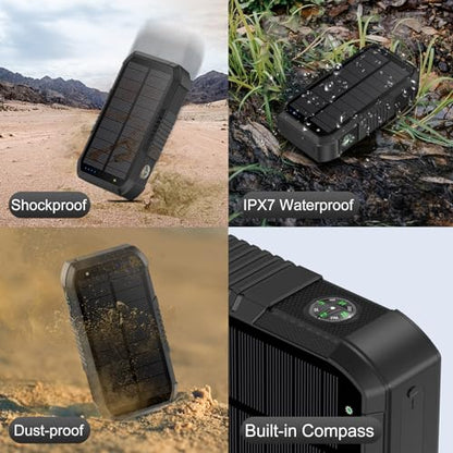Solar Power Bank 66800mAh Built in Hand Crank for Camping and Hiking - color: Black