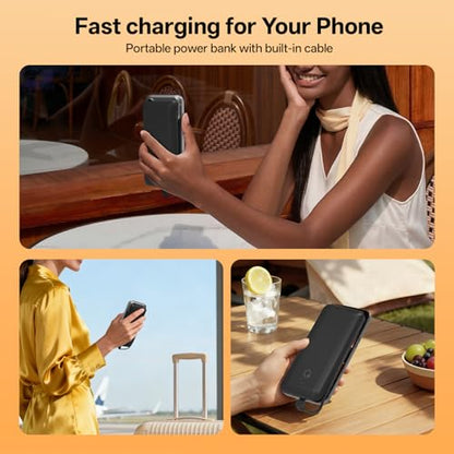 Portable Charger with Built-in Cables and AC Wall Plug, USB C External Battery Pack, 10000mAh Travel Essentials Power Bank Compatible with iPhone17/16/15/14/13, Samsung Galaxy, Pixel,Tablet and More - color: Matte Black