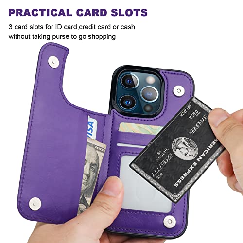 ONETOP for iPhone 13 Pro Wallet Case with Card Holder,Purple - color: Purple