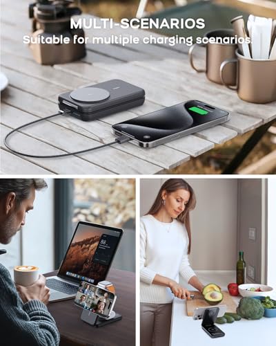 RORRY Portable Charger, 3 in 1 10000mAh Power Bank for MagSafe Battery - color: Dark Black