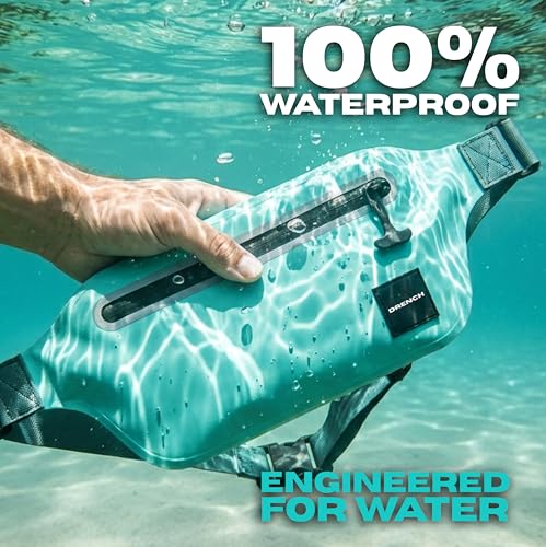 Drench 100% Waterproof Fanny Pack Teal – IPX8 Submersible Waterproof Phone Pouch Dry Bag Waist Pack for Kayaking, Snorkeling, Paddle Boarding, Surfing, Boating & Beach Travel Water Sports Gear - color: Teal