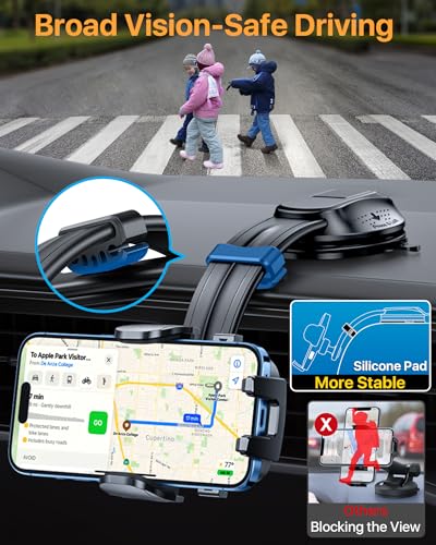 HTU Upgraded Strongest Suction No Block View Bendable Arm Car Phone Holder - color: Sapphire Blue