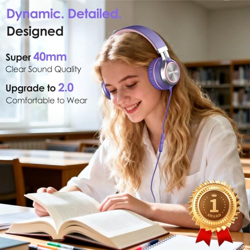 INFURTURE USB C Headphone for Kids & Adults Over-Ear Headphone with HD Mic - color: Pink-purple
