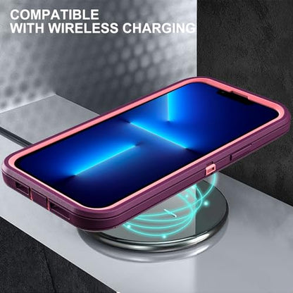 YKHJKLEC for iPhone 13 Pro Max Case, Military Grade 3 in 1 Heavy Duty Shockproof/Drop Proof/Dust Proof Case with 2Pcs Tempered Glass Screen Protector (Purple/Pink) - color: Purple/Pink