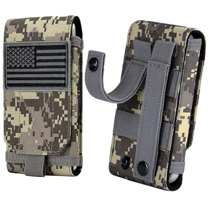 Tactical Molle Phone Cover Case, Heavy Duty Loop Belt Holster Pouch with Flag Patch for iPhone 17 Pro Max/Air/17 Pro/17/16 Pro Max/15 Pro Max/14 Pro Max/13 Pro Max, for Galaxy S26 Ultra - color: Gray Camo