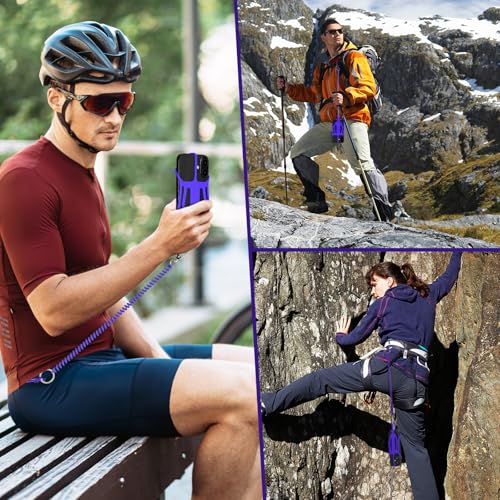 HOTEMIA Silicone Phone Lanyard Holder with Carabiner, Universal Phone Strap,Anti-Theft Phone Case with retractable tether - color: Purple