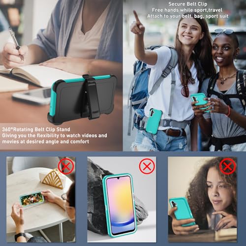 for Samsung Galaxy A16 5G case,A16 5G Heavy Duty case,with A Tempered Glass Screen Protector, [Military Grade Protective ] [Shockproof] [Dropproof] [Dust-Proof] (with Belt Clip-Teal/White) - color: with Belt Clip-Teal/White