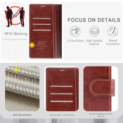 FLIPALM Wallet Case for iPhone 16e, Brown | Card Holder, RFID Blocking, PU Leather Folio Flip, Kickstand, Protective Shockproof Cover - color: Brown