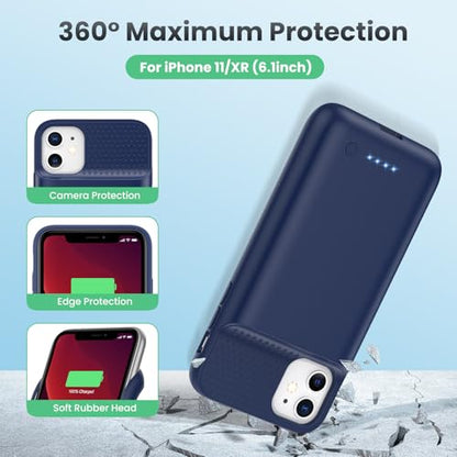 Feob Battery Case for iPhone 11/XR,[2026 Upgraded] 7500mAh Ultra-Slim Portable Extended Charger Case Cover for iPhone 11/XR Charging Case (6.1 Inch)-Blue - color: Blue