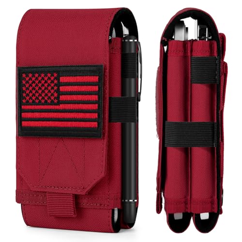 Dual Tactical Phone Pouch Molle Phone Holster Double Capacity Holder Universal Utility EDC Pouch for iPhone 17 Pro Max/17 Pro/16 Pro Max/16 Pro/15 Pro Max/15 - color: Red