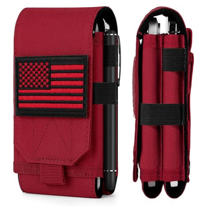 Dual Tactical Phone Pouch Molle Phone Holster Double Capacity Holder Universal Utility EDC Pouch for iPhone 17 Pro Max/17 Pro/16 Pro Max/16 Pro/15 Pro Max/15 - color: Red
