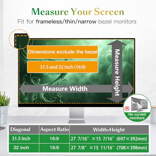 Magnetic 32 inch Privacy Screen for Computer Monitor 16:9 Widescreen Desktop PC, 32in Hanging Removable Anti Glare Blue Light Eye Protection Shield, Anti Spy Screen Protector Panel - size: 32'' Privacy Screen (16:9)