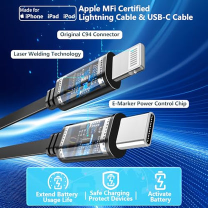 Apple MFi Certified Retractable Car Charger, 120W PD/QC USB C Car Charger - color: Jet Black