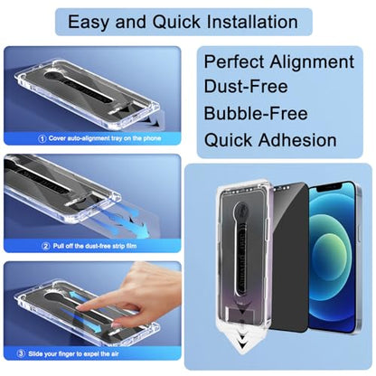 2 Pack 360 Degree Privacy Screen Protector for iPhone 12 Pro Max, [Auto-Alignment, Auto-Dust Removal] Easy Installation Full Coverage 4-Way Anti-Spy Tempered Glass Film - size: For iPhone 12 Pro Max-6.7 Inches