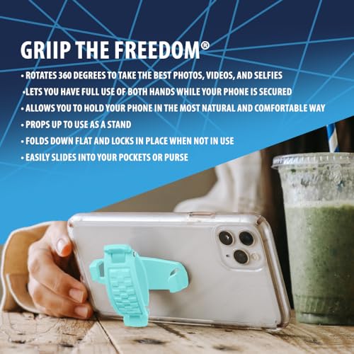SpiiderGriip 360 Rotating Phone Grip – Flat-Fold Kickstand & Secure Strap – Works with iPhone, Android, Tablets & Cases – Comfortable & Durable (Aqua) - color: Aqua