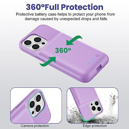 Feob Battery Case for iPhone 13/13 Pro/14,[2025 Upgraded] 7500 mAh Ultra-Slim Portable Extended Charger Cover for iPhone 13/13 Pro/14 Charging Case (6.1 Inch)-Purple - color: Purple