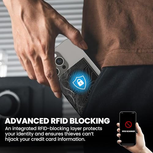 CODE 118 Wallet for Men - Slim Minimalist Aluminum Magnetic Card Holder - RFID Blocking Front Pocket Mag Safe Wallet with Strong Magnet Attachment (Topographic Black) - color: Topographic Black