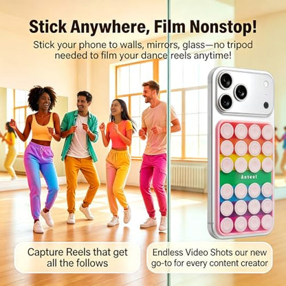 Anteel Silicone Suction Cup Phone Case Mount, Non Slip Sticky Grip for Cellphone, Silicon Adhesive Suction Cup Mount, Strong Grip Holder for Selfies and Videos, 2.4" x 3.8" (RainbowClear) - color: RainbowClear
