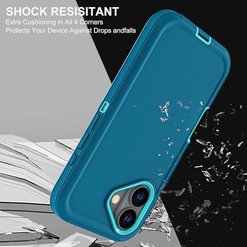 YKHJKLEC for iPhone 17 Case, Military Grade 3 in 1 Heavy Duty Shockproof/Drop Proof/Dust Proof Case with 2Pcs Tempered Glass Screen Protector (Blue/Turquoise) - color: Blue/Turquoise