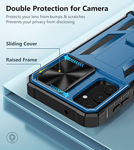 FNTCASE for Samsung Galaxy A14-5G Case with Slide Camera Cover & Holster | Built in Kickstand, Military Grade Dropproof Protection, Heavy Duty Rugged Phone case, Outdoor Protection - color: Blue Navy